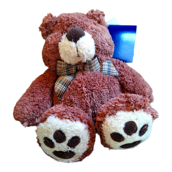 Goffa Brown Bear Plush Lovable Huggable Gingham Bow Stuffed Animal Toy Tagged - Picture 1 of 13